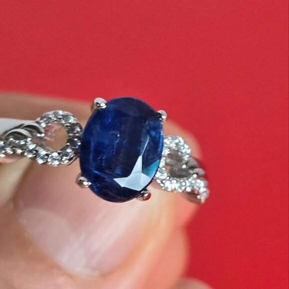 Natural Kyanite & CZ 925 Sterling Silver ring - Picture 2 of 5